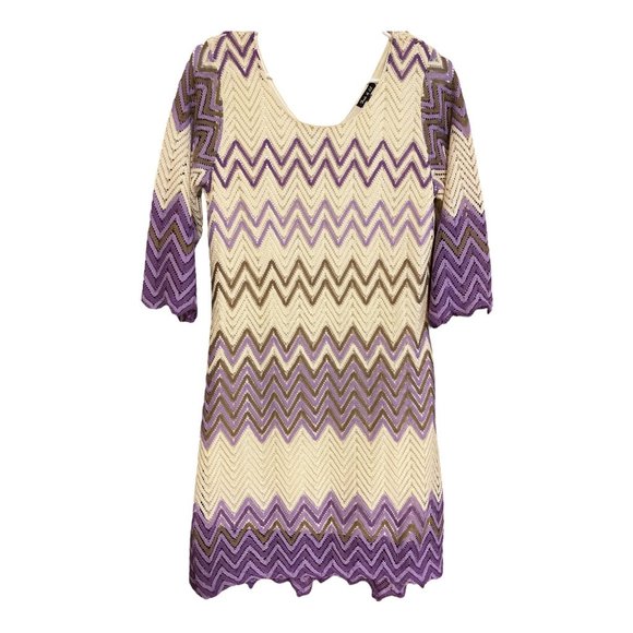 Fresh of LA Dress Women US Petite M Purple Lined Chevron Zig-Zag Knee Skimming‎ - Picture 1 of 13